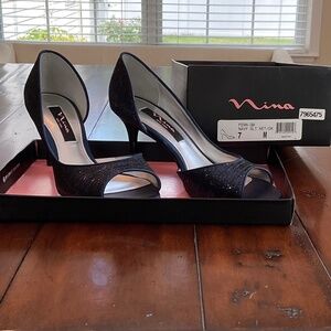 Navy Blue Glitter Dress Shoe by Nina